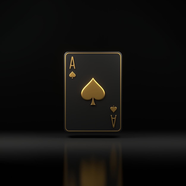 Jugando a las cartas sobre un fondo negro As de espadas Cartas de casino blackjack poker Vista frontal 3D render