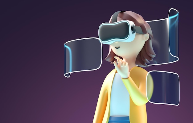 Jugando con gafas de realidad virtual Ilustración 3D