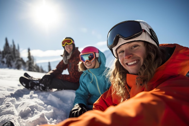 Jugendliche unternehmen Winterspaßsportaktivitäten in verschneiten Bergen