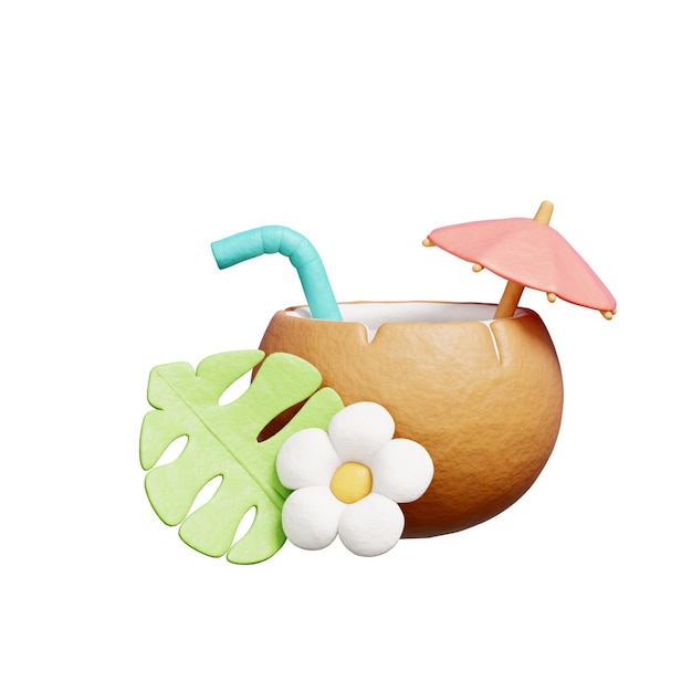 Jugo de coco 3D Elemento de Hawai Vacaciones tropicales de verano