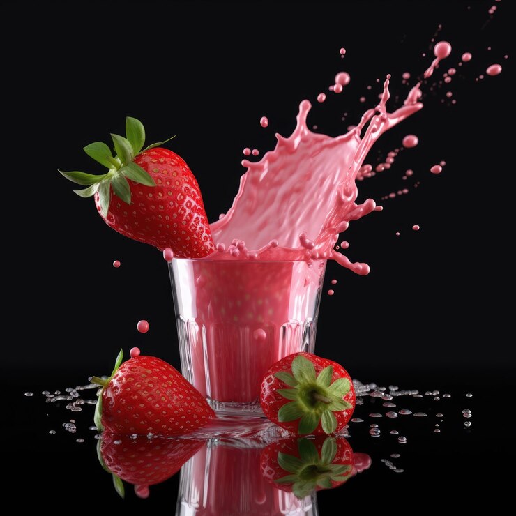 Jugo de fresa con fondo de estudio