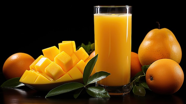 Jugo de fruta de mango fresco con rebanada de mango imagen generada por IA