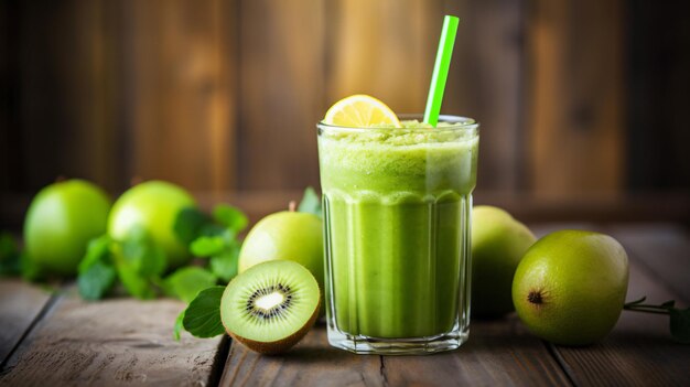 Jugo de fruta verde saludable hecho de lima limón kiwi