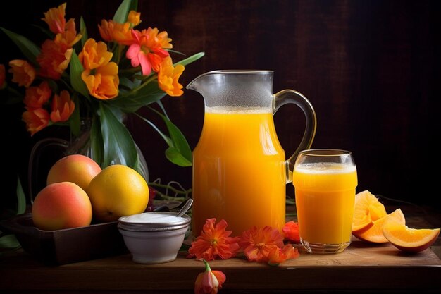 Foto jugo de frutas de elixir de cítricos de mango