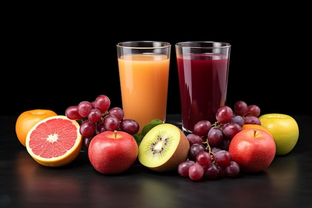 Jugo con frutas en la mesa