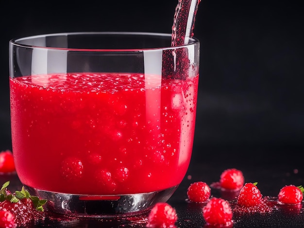 Jugo de frutos rojos con toque rojo sobre una bebida de halloween de fondo oscuro