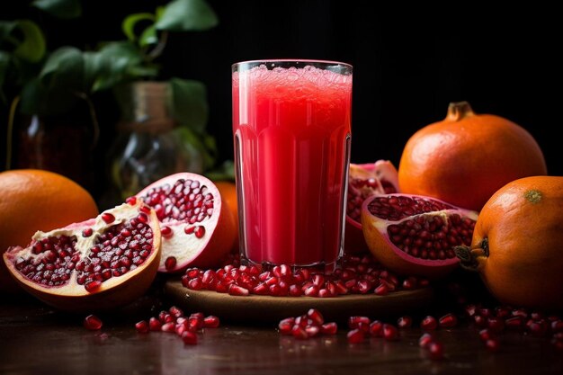 Foto jugo de granada con naranja y kiwi fotografía de agua de granada