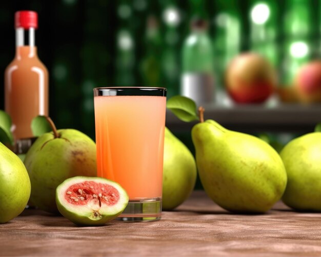 Jugo de guayaba con fondo de estudio