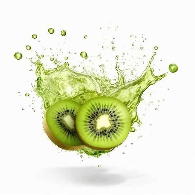 Jugo de kiwi con toques de kiwi en un estudio de fondo blanco aislado