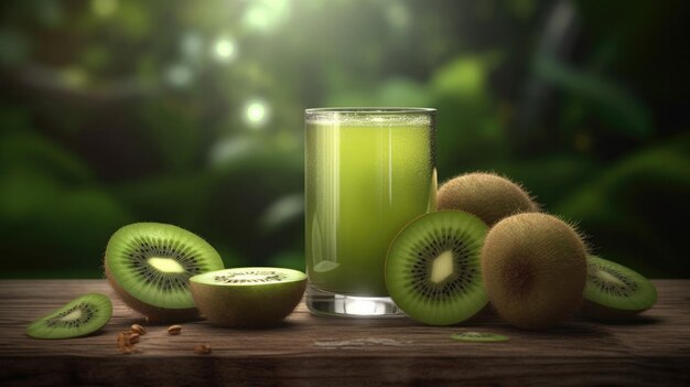 Jugo de kiwi y un vaso de jugo de kiwi