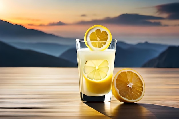 El jugo de limón se coloca en la mesa realista