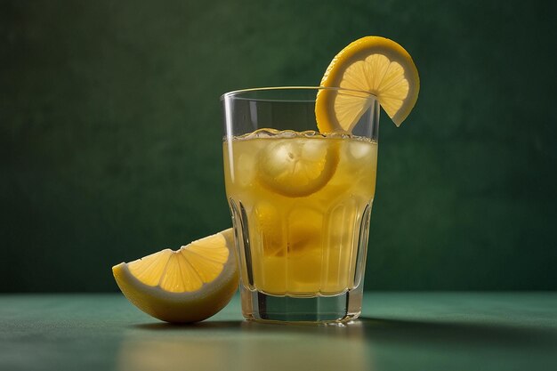 Jugo de limón en un vaso sobre un fondo verde