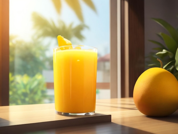 Jugo de mango maduro en un recipiente realista de alta calidad Generativo Ai