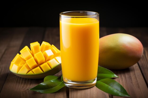 Jugo de mango en la mesa de madera