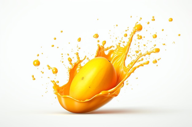 jugo de mango splash fondo blanco detalles