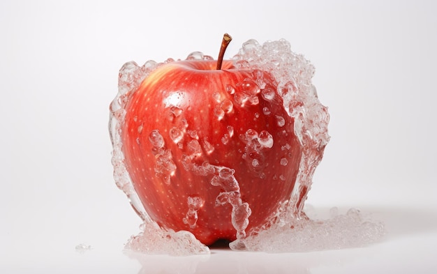 Foto el jugo de manzana estalla en un fondo blanco