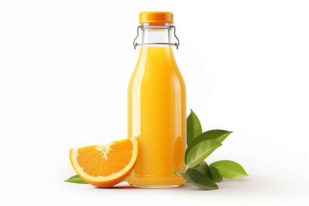 Jugo de naranja en botella aislado en blanco