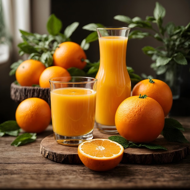 Jugo de naranja fresco aislado con frutas