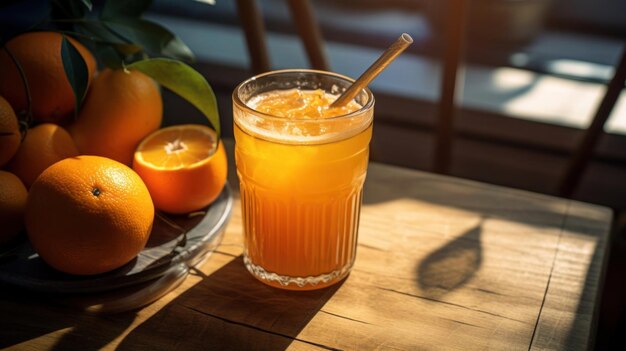 Jugo de naranja de primer plano en el vaso