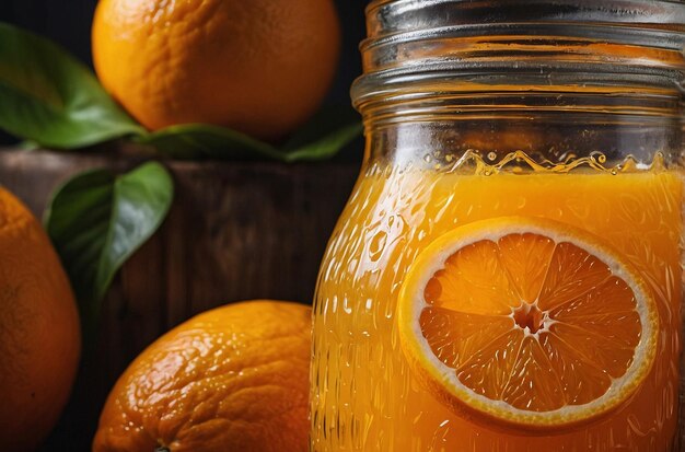 Jugo de naranja recién exprimido en un frasco