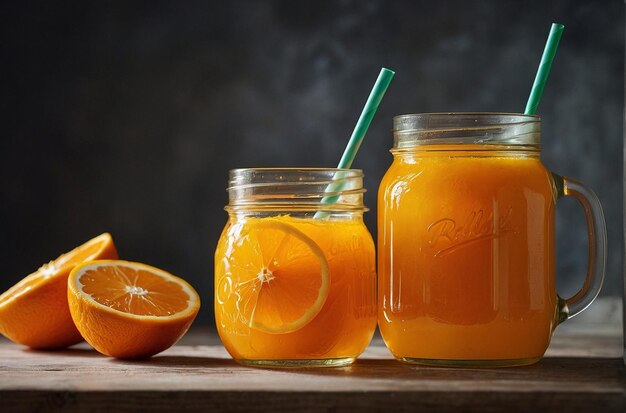 Jugo de naranja recién exprimido en un frasco