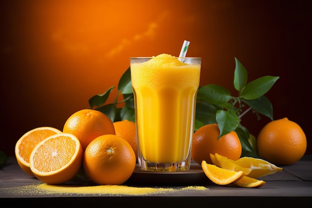 Jugo de naranja recién exprimido a la luz del sol de la mañana