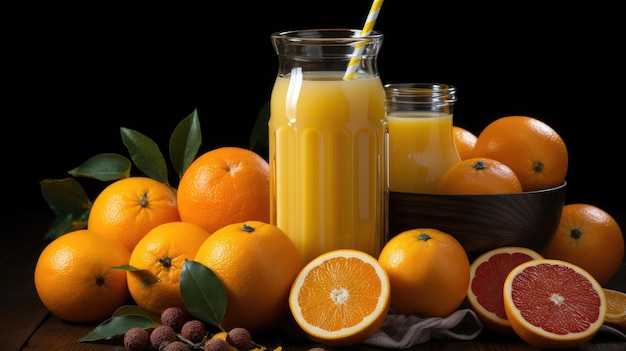 Jugo de naranja con rodaja de naranjas Fondo de pantalla HD 8K Imagen fotográfica de archivo