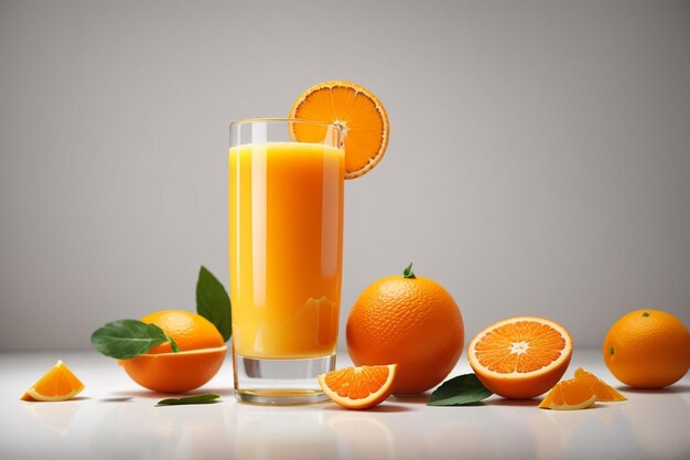 jugo de naranja sobre fondo blanco generado por la IA