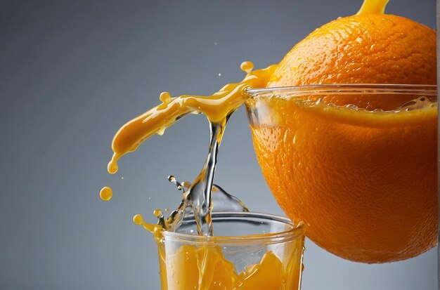 El jugo de naranja se vierte en un vaso con una salpicadura