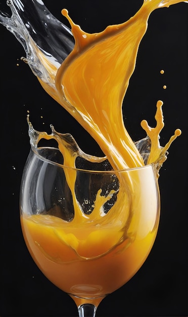 El jugo de naranja se vierte en un vaso de salpicaduras de jugo de Naranja