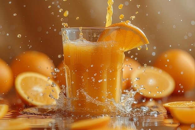 Foto el jugo de naranja se vierte en un vaso