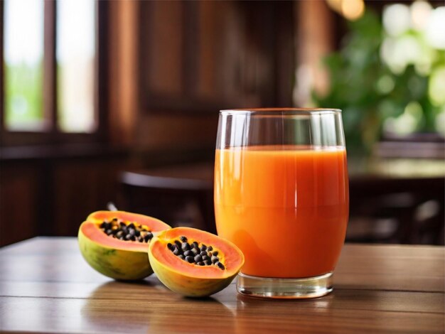 Foto jugo de papaya en una mesa de un restaurante