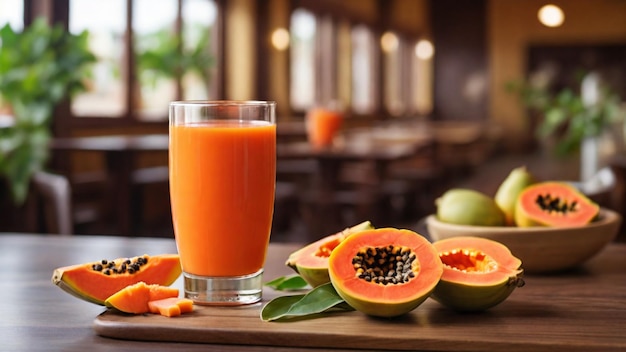 Jugo de papaya en una mesa de un restaurante