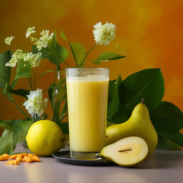 jugo de pera amarillo con flor