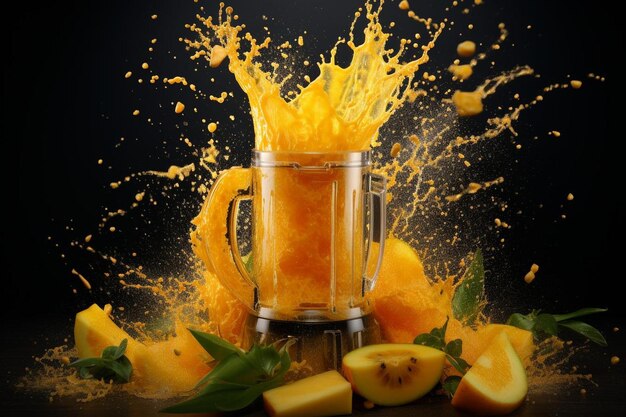 Jugo de piña vertido desde la licuadora con Splash Juice de piña fotografía de imágenes