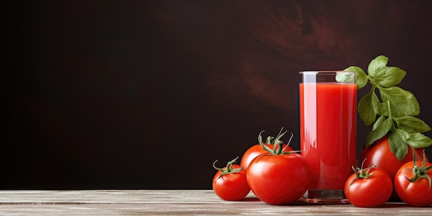Jugo de tomate espacio de primer plano para texto Jugo en un vaso Foto de alta calidad IA generativa