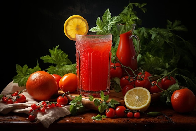 Jugo de tomate exótico Fotografía de jugo de Tomate