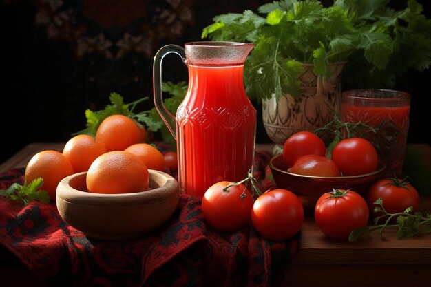 Jugo de tomate refrescante Fotografía de jugo de Tomate