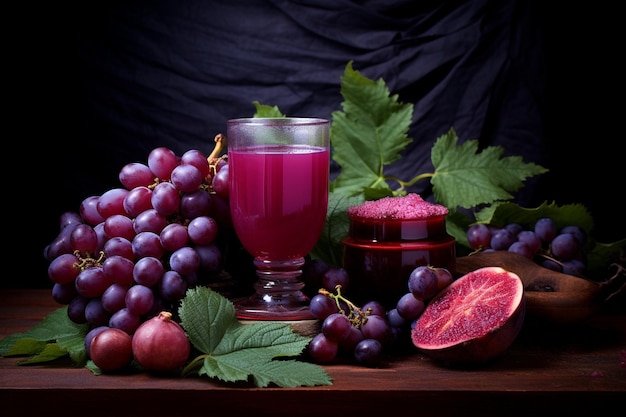 Jugo de uva fresco en vaso