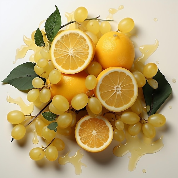 El jugo de uvas amarillas dulces con cáscara de limón
