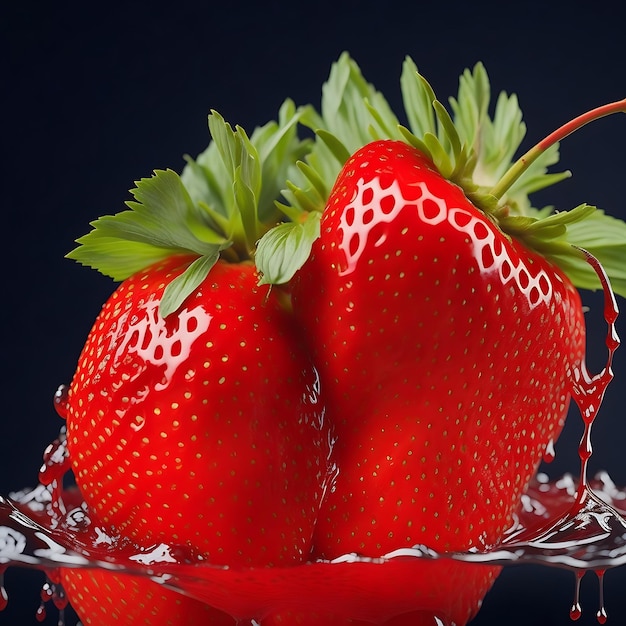 Una jugosa fresa roja con gotitas de agua flotando La imagen de la fresa AIGenerated