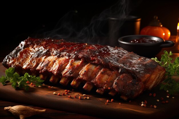 Jugosas costillas de barbacoa con un sabor ahumado