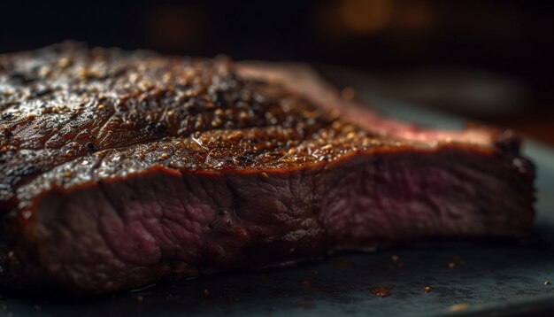 Foto jugoso bistec a la parrilla cocinado a la perfección sobre carbón generado por ia