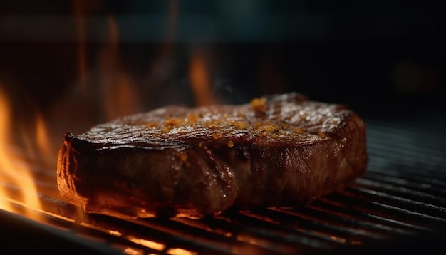 Jugoso bistec de solomillo a la parrilla sobre madera brillante generada por IA