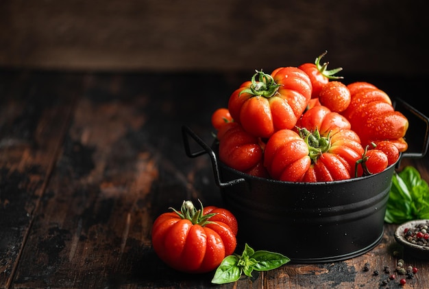 Jugosos tomates frescos con gotas