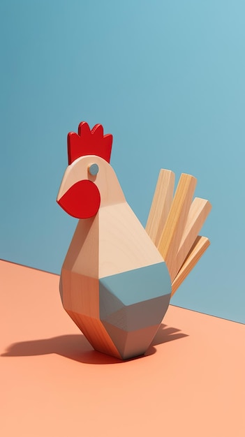 Foto juguete animal de madera con colores minimalistas en una ilustración de fondo plano hecha con ia generativa