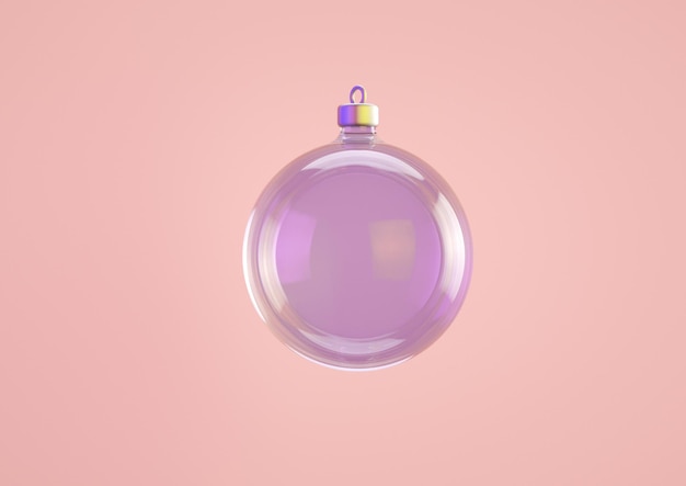 Juguete de árbol de Navidad transparente sobre un fondo rosa 3d render