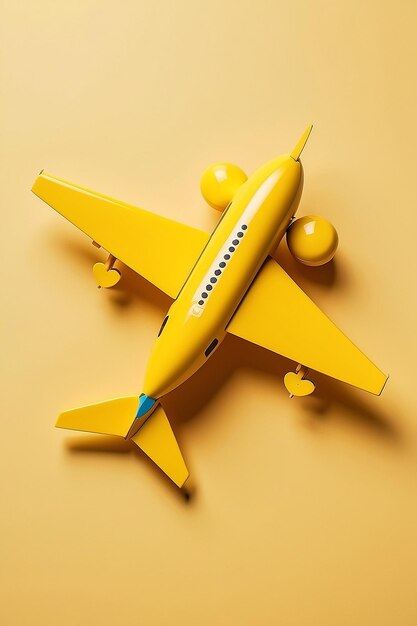 Juguete de avión sobre un fondo de papel amarillo