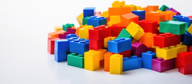 Juguete de bloques de plástico coloridos aislados sobre un fondo blanco imagen generada por IA