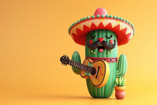 un juguete de un cactus con una guitarra en el medio